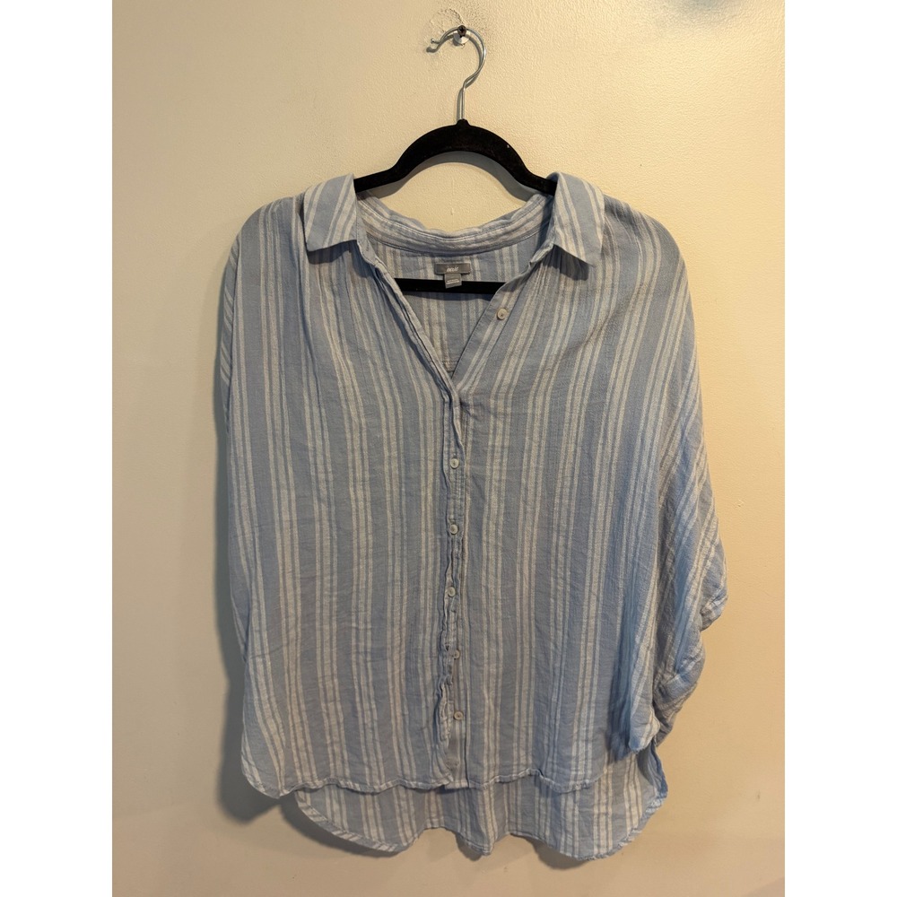 Aerie Womens Blue White Striped Cotton Button Down Relaxed Shirt Medium
